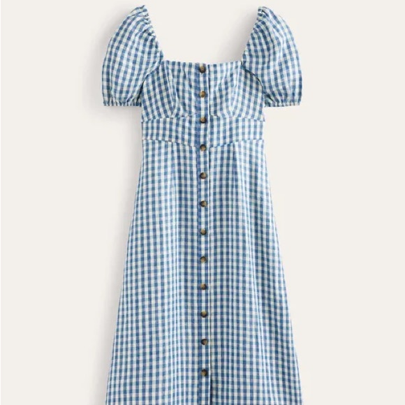 Boden Square Neck Linen Midi Dress in Delphinium Blue Gingham Size 10 NWT - Picture 7 of 7